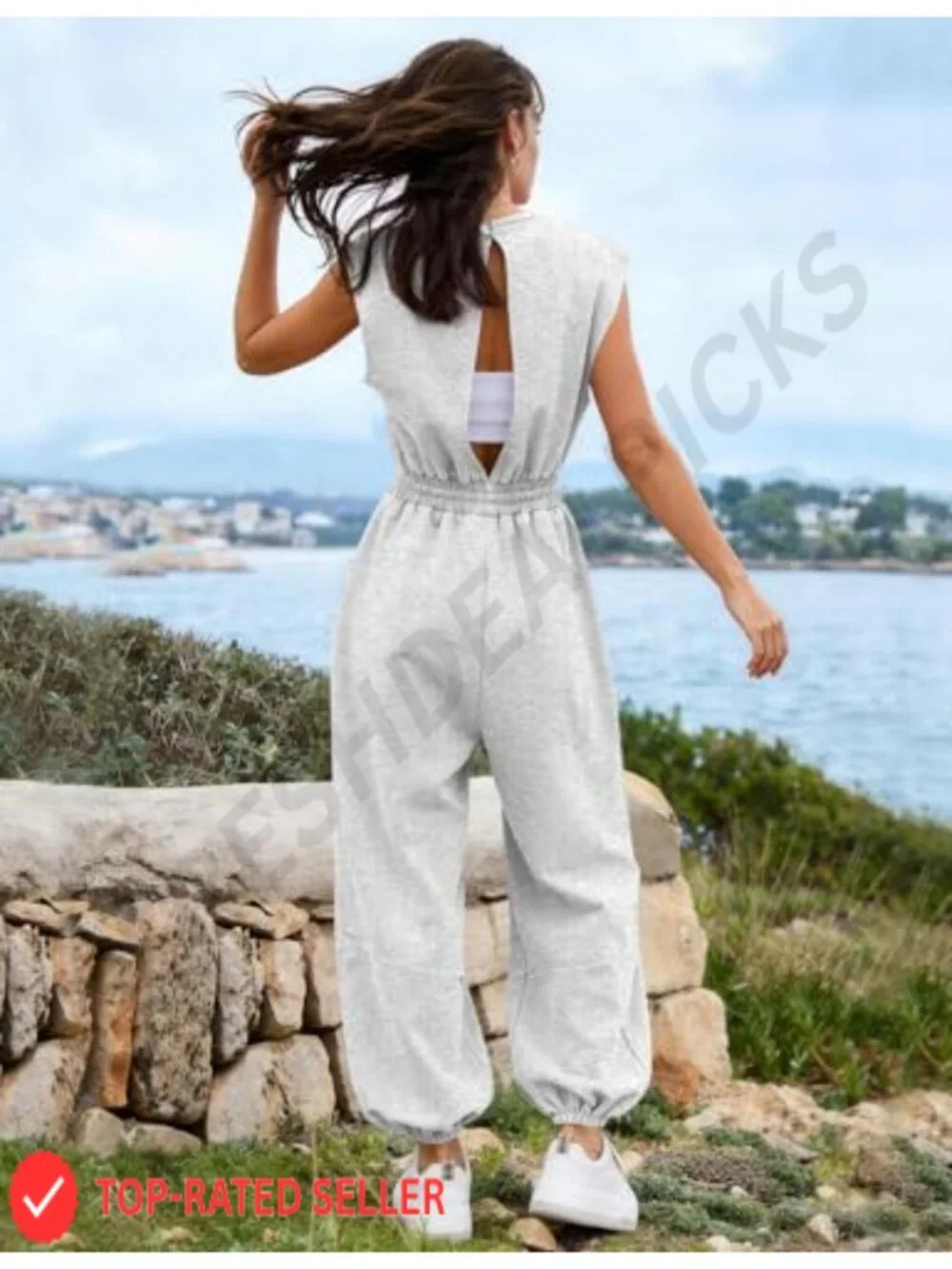 Women's Casual Jumpsuit with Pockets - Cotton Blend Romper